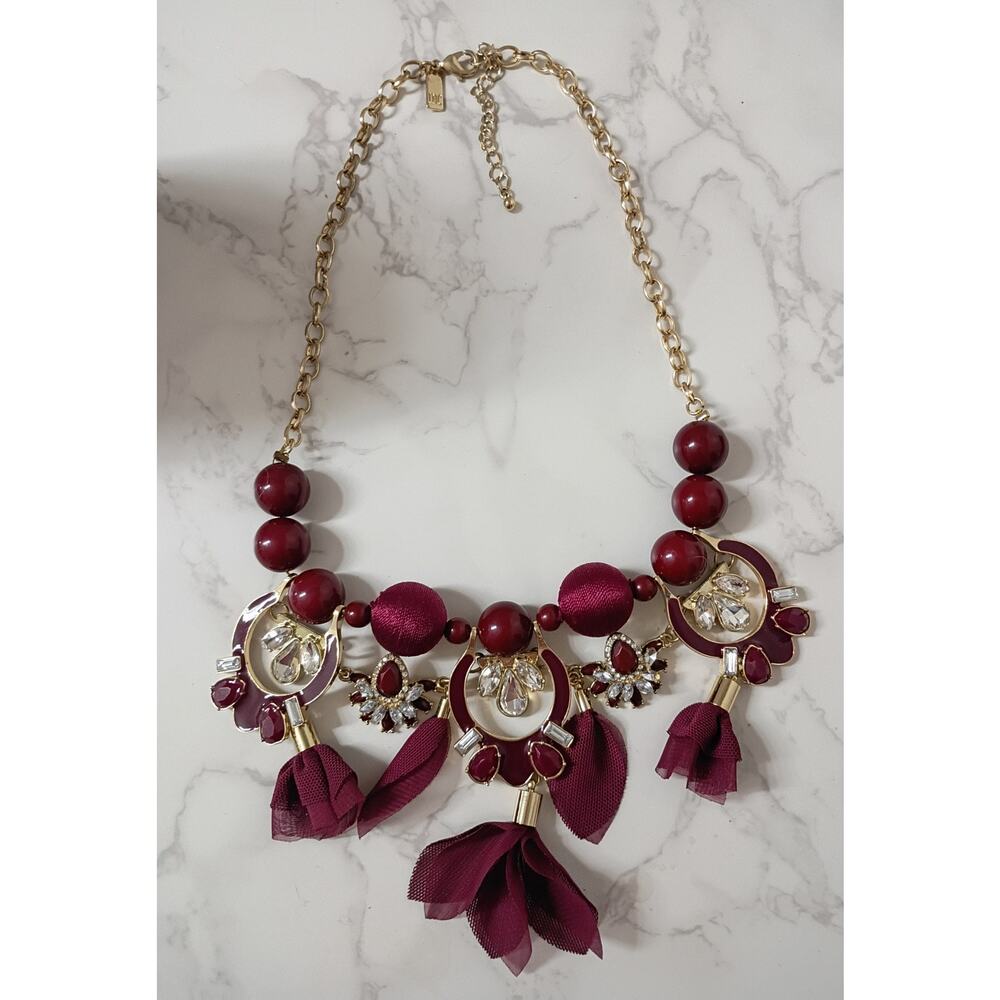 INC. International Concepts Burgundy Tassel & Crystals Gold Necklace - NWOT